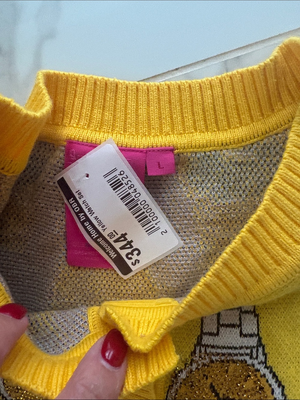 Yellow Knit Top & Skirt Set with Multicolor Watch Motif - Picture 2 of 4